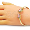 Oro Laminado Individual Bangle, Gold Filled Style with Pink Cubic Zirconia and White Micro Pave, Polished, Golden Finish, 07.381.0002.2 (05 MM Thickness, One size fits all)