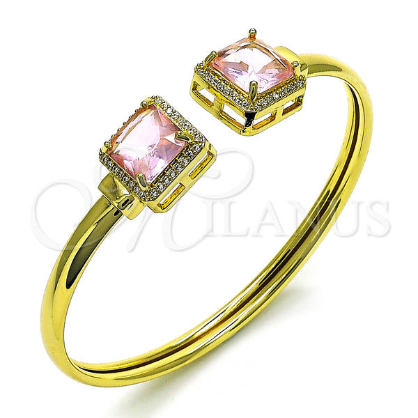 Oro Laminado Individual Bangle, Gold Filled Style with Pink Cubic Zirconia and White Micro Pave, Polished, Golden Finish, 07.381.0002.2 (05 MM Thickness, One size fits all)