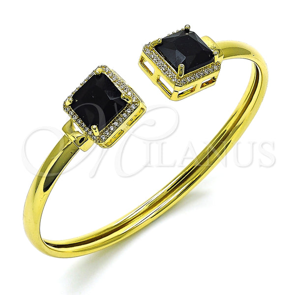 Oro Laminado Individual Bangle, Gold Filled Style with Black Cubic Zirconia and White Micro Pave, Polished, Golden Finish, 07.381.0002.5 (05 MM Thickness, One size fits all)