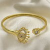 Oro Laminado Individual Bangle, Gold Filled Style Evil Eye Design, with White and Black Micro Pave, Polished, Golden Finish, 07.381.0012 (05 MM Thickness, One size fits all)