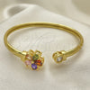 Oro Laminado Individual Bangle, Gold Filled Style Flower Design, with Multicolor Cubic Zirconia, Polished, Golden Finish, 07.381.0018 (05 MM Thickness, One size fits all)