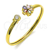 Oro Laminado Individual Bangle, Gold Filled Style Flower Design, with Multicolor Cubic Zirconia, Polished for wholesale, main product view