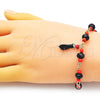 Oro Laminado Fancy Bracelet, Gold Filled Style Figa Hand Design, with Jet and Orange Red Crystal, Polished, Golden Finish, 03.383.0031.07 (08 MM Thickness, 7 Inches Length)