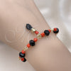 Oro Laminado Fancy Bracelet, Gold Filled Style Figa Hand Design, with Jet and Orange Red Crystal, Polished, Golden Finish, 03.383.0031.07 (08 MM Thickness, 7 Inches Length)