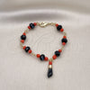 Oro Laminado Fancy Bracelet, Gold Filled Style Figa Hand Design, with Jet and Orange Red Crystal, Polished, Golden Finish, 03.383.0031.07 (08 MM Thickness, 7 Inches Length)