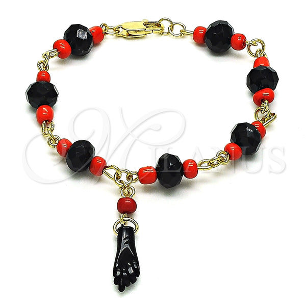 Gold Filled Bracelet — Fancy Bracelet Figa Hand Design with Jet and — main product view — SKU 150910 | Oro Laminado brazalete — elegante Bracelet Figa Hand diseño with Jet and — SKU 150910
