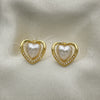 Oro Laminado Stud Earring, Gold Filled Style Heart Design, with Ivory Pearl, Polished, Golden Finish, 02.379.0015