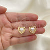 Gold Filled Ring — Stud Earring Heart Design with Ivory Pearl Polished — alternate product view — SKU 150915 | Oro Laminado anillo — Stud Earring corazón diseño with Ivory Pearl pulido — SKU 150915
