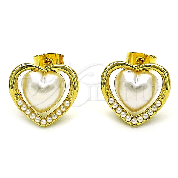 Gold Filled Ring — Stud Earring Heart Design with Ivory Pearl Polished — alternate product view — SKU 150915 | Oro Laminado anillo — Stud Earring corazón diseño with Ivory Pearl pulido — SKU 150915