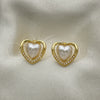 Gold Filled Ring — Stud Earring Heart Design with Ivory Pearl Polished — alternate product view — SKU 150915 | Oro Laminado anillo — Stud Earring corazón diseño with Ivory Pearl pulido — SKU 150915
