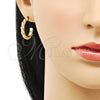 Oro Laminado Stud Earring, Gold Filled Style Twist Design, with Ivory Pearl, Polished, Golden Finish, 02.379.0016