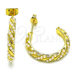 Oro Laminado Stud Earring, Gold Filled Style Twist Design, with Ivory Pearl, Polished, Golden Finish, 02.379.0016
