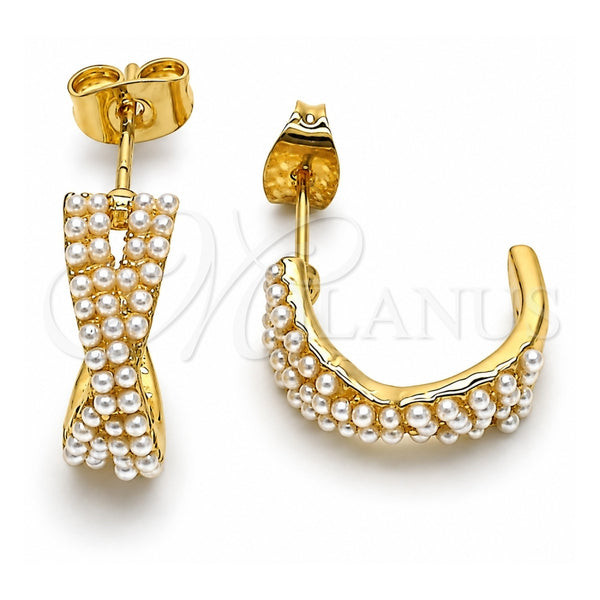 Oro Laminado Stud Earring, Gold Filled Style with Ivory Pearl, Polished, Golden Finish, 02.379.0017