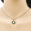 Oro Laminado Earring and Pendant Adult Set, Gold Filled Style Heart Design, with Ivory Pearl, Green Enamel Finish, Golden Finish, 10.379.0048.3