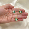Oro Laminado Earring and Pendant Adult Set, Gold Filled Style Heart Design, with Ivory Pearl, Green Enamel Finish, Golden Finish, 10.379.0048.3