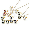 Oro Laminado Earring and Pendant Adult Set, Gold Filled Style Heart Design, with Ivory Pearl, Green Enamel Finish, Golden Finish, 10.379.0048.3