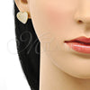 Oro Laminado Stud Earring, Gold Filled Style Heart Design, with Ivory Pearl, Polished, Golden Finish, 02.379.0021