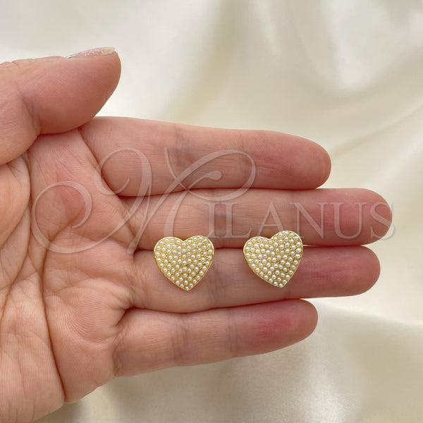 Gold Filled Ring — Stud Earring Heart Design with Ivory Pearl Polished — alternate product view — SKU 150935 | Oro Laminado anillo — Stud Earring corazón diseño with Ivory Pearl pulido — SKU 150935