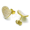 Oro Laminado Stud Earring, Gold Filled Style Heart Design, with Ivory Pearl, Polished, Golden Finish, 02.379.0021