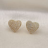 Oro Laminado Stud Earring, Gold Filled Style Heart Design, with Ivory Pearl, Polished, Golden Finish, 02.379.0021