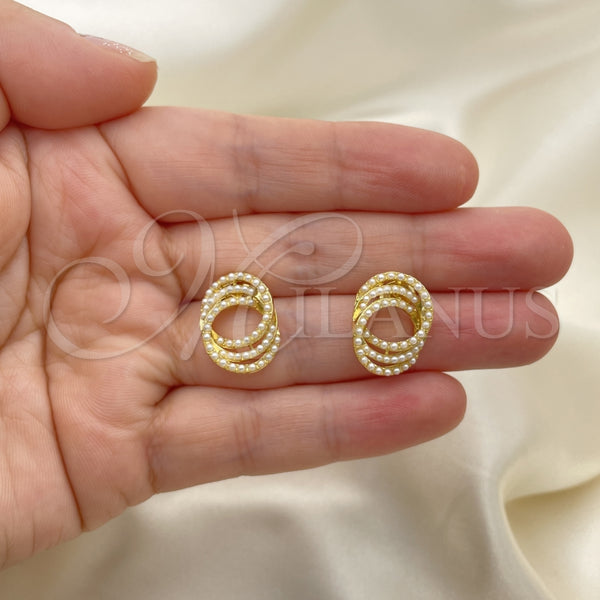 Oro Laminado Stud Earring, Gold Filled Style with Ivory Pearl, Polished, Golden Finish, 02.379.0022