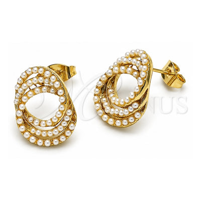 Oro Laminado Stud Earring, Gold Filled Style with Ivory Pearl, Polished, Golden Finish, 02.379.0022