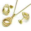 Oro Laminado Earring and Pendant Adult Set, Gold Filled Style with Ivory Pearl, Polished, Golden Finish, 10.379.0050