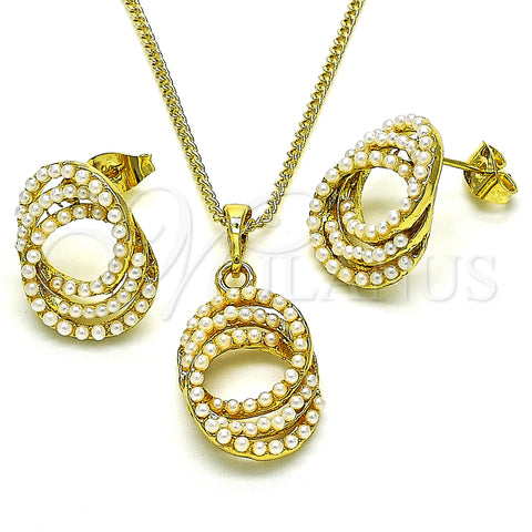 Oro Laminado Earring and Pendant Adult Set, Gold Filled Style with Ivory Pearl, Polished, Golden Finish, 10.379.0050