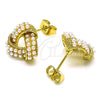 Oro Laminado Stud Earring, Gold Filled Style Love Knot Design, with Ivory Pearl, Polished, Golden Finish, 02.379.0023