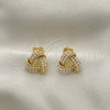 Oro Laminado Stud Earring, Gold Filled Style Love Knot Design, with Ivory Pearl, Polished, Golden Finish, 02.379.0023