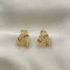 Oro Laminado Stud Earring, Gold Filled Style Love Knot Design, with Ivory Pearl, Polished, Golden Finish, 02.379.0023