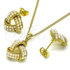 Oro Laminado Earring and Pendant Adult Set, Gold Filled Style Love Knot Design, with Ivory Pearl, Polished, Golden Finish, 10.379.0051