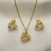 Oro Laminado Earring and Pendant Adult Set, Gold Filled Style Love Knot Design, with Ivory Pearl, Polished, Golden Finish, 10.379.0051