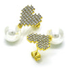 Oro Laminado Stud Earring, Gold Filled Style Heart Design, with Ivory Pearl and Crystal Crystal, Polished, Golden Finish, 02.379.0024