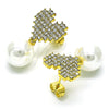 Oro Laminado Stud Earring, Gold Filled Style Heart Design, with Ivory Pearl and Crystal Crystal, Polished, Golden Finish, 02.379.0024