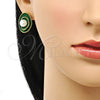 Oro Laminado Stud Earring, Gold Filled Style with Ivory Pearl, Green Enamel Finish, Golden Finish, 02.379.0026.1