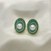Oro Laminado Stud Earring, Gold Filled Style with Ivory Pearl, Green Enamel Finish, Golden Finish, 02.379.0026.1