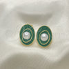 Oro Laminado Stud Earring, Gold Filled Style with Ivory Pearl, Green Enamel Finish, Golden Finish, 02.379.0026.1