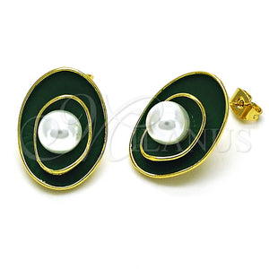 Gold Filled Ring — Stud Earring with Ivory Pearl Green Enamel 02. — main product view — SKU 150946 | Oro Laminado anillo — Stud Earring with Ivory Pearl Green Enamel 02. — SKU 150946