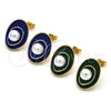 Oro Laminado Stud Earring, Gold Filled Style with Ivory Pearl, Green Enamel Finish, Golden Finish, 02.379.0026.1