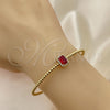 Oro Laminado Individual Bangle, Gold Filled Style Ball Design, with Garnet Cubic Zirconia and Ivory Pearl, Polished, Golden Finish, 07.228.0001 (03 MM Thickness, One size fits all)
