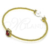 Oro Laminado Individual Bangle, Gold Filled Style Ball Design, with Garnet Cubic Zirconia and Ivory Pearl, Polished, Golden Finish, 07.228.0001 (03 MM Thickness, One size fits all)