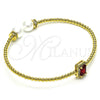 Oro Laminado Individual Bangle, Gold Filled Style Ball Design, with Garnet Cubic Zirconia and Ivory Pearl, Polished, Golden Finish, 07.228.0001 (03 MM Thickness, One size fits all)
