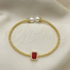 Oro Laminado Individual Bangle, Gold Filled Style Ball Design, with Garnet Cubic Zirconia and Ivory Pearl, Polished, Golden Finish, 07.228.0001 (03 MM Thickness, One size fits all)