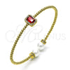 Oro Laminado Individual Bangle, Gold Filled Style Ball Design, with Garnet Cubic Zirconia and Ivory Pearl, Polished, Golden Finish, 07.228.0001 (03 MM Thickness, One size fits all)