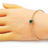 Oro Laminado Individual Bangle, Gold Filled Style Ball Design, with Green Cubic Zirconia and Ivory Pearl, Polished, Golden Finish, 07.228.0001.1 (03 MM Thickness, One size fits all)