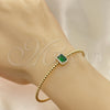 Oro Laminado Individual Bangle, Gold Filled Style Ball Design, with Green Cubic Zirconia and Ivory Pearl, Polished, Golden Finish, 07.228.0001.1 (03 MM Thickness, One size fits all)