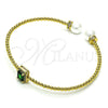 Oro Laminado Individual Bangle, Gold Filled Style Ball Design, with Green Cubic Zirconia and Ivory Pearl, Polished, Golden Finish, 07.228.0001.1 (03 MM Thickness, One size fits all)