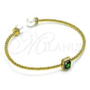 Oro Laminado Individual Bangle, Gold Filled Style Ball Design, with Green Cubic Zirconia and Ivory Pearl, Polished, Golden Finish, 07.228.0001.1 (03 MM Thickness, One size fits all)
