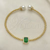 Oro Laminado Individual Bangle, Gold Filled Style Ball Design, with Green Cubic Zirconia and Ivory Pearl, Polished, Golden Finish, 07.228.0001.1 (03 MM Thickness, One size fits all)